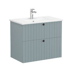 Vitra Root Groove 69432 Lavabo Dolabı, İki Çekmeceli, 80 Cm, Mat Fiyord Yeşili, Köşeli Lavabolu